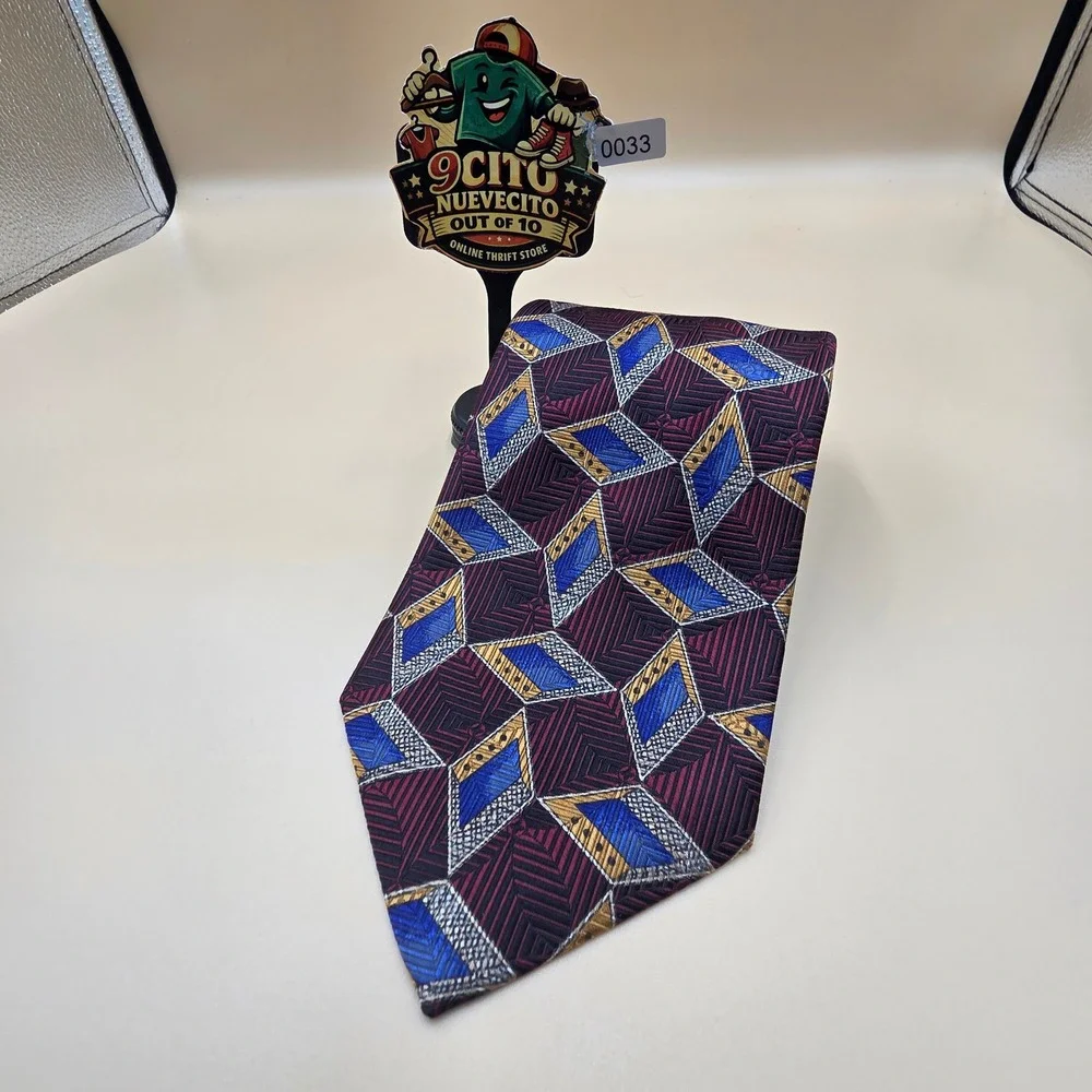 Robert Talbott Best of Class Nordstrom Silk Tie Burgundy Blue Geometric Diamond